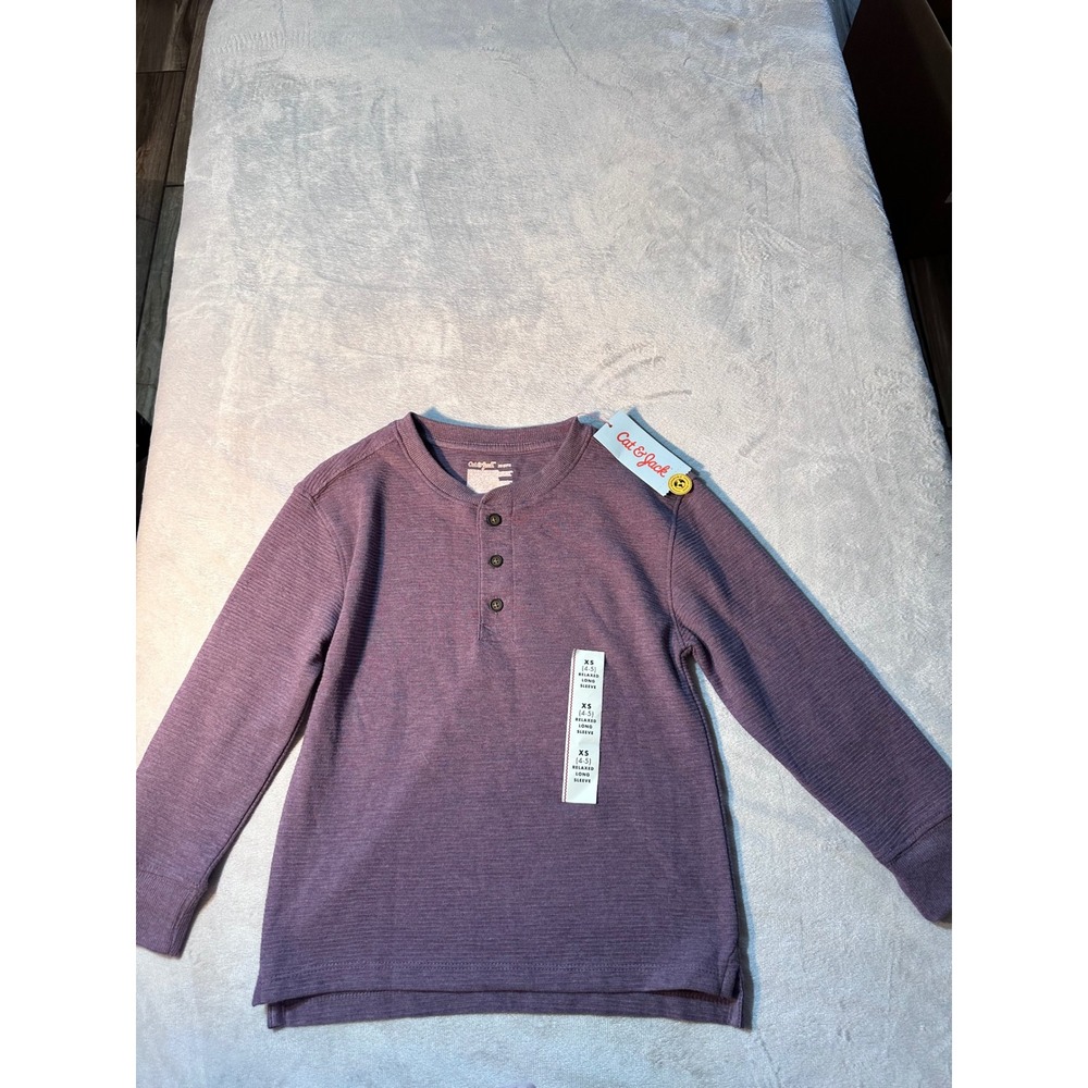 Cat & Jack Kids Purple Relaxed Long Sleeve Henley Shirt XS 4-5 Elbow Patches